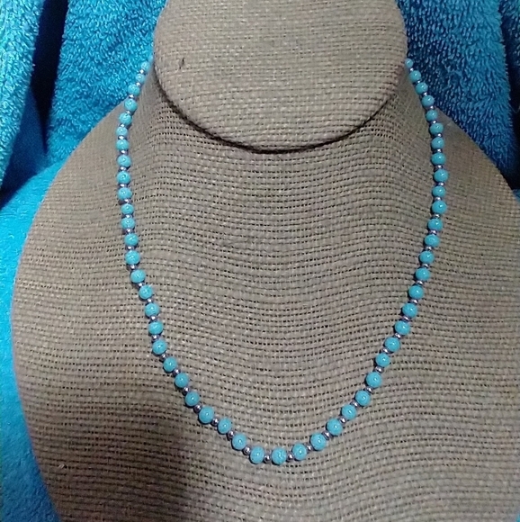 Elegant Turquoise Blue Beaded Necklace Silvertone vintage - Picture 1 of 3